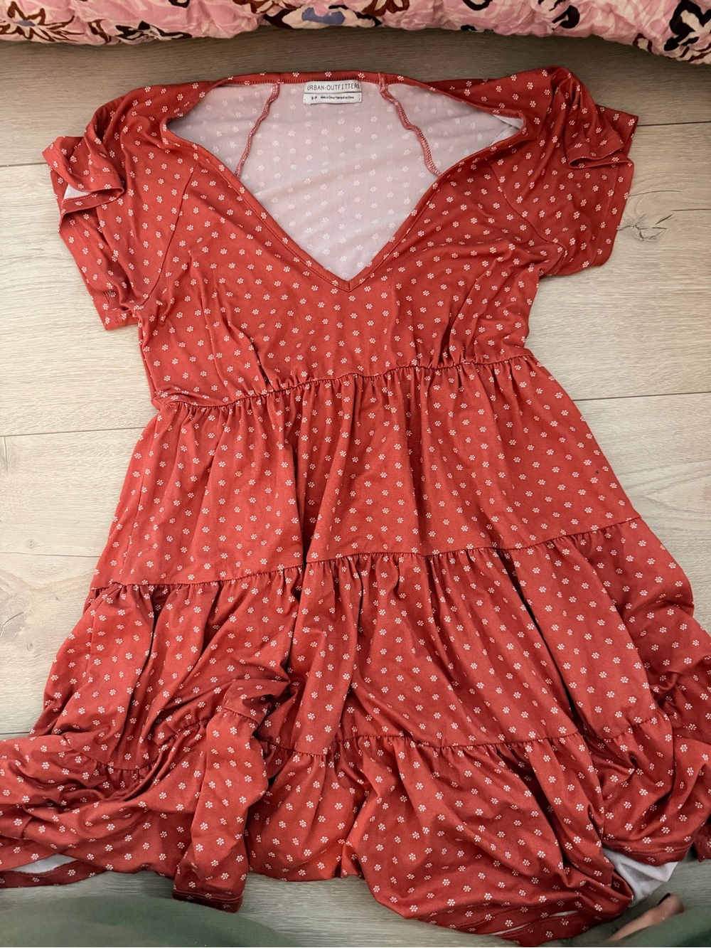 Urban Outfitters Rust Red Floral Tiered V-Neck Dress